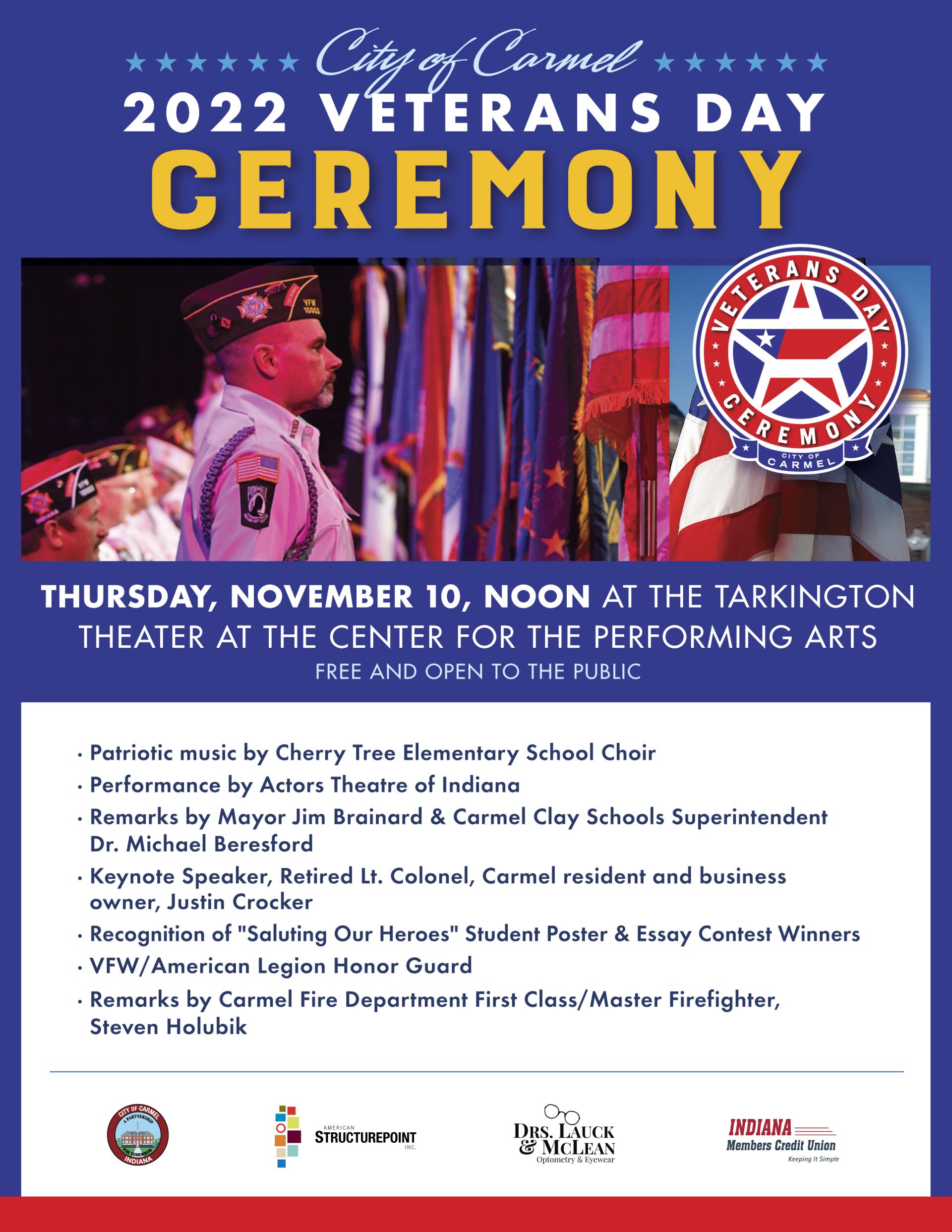 Carmel Veterans Day Ceremony Flyer for 2022